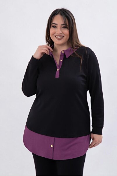 Roxxlen Γυναικεία μπλούζα μεγάλου μεγέθους με λεπτομέρεια αλυσίδας στο λαιμό,...