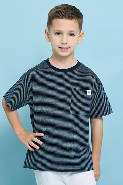 R&B Striped T-Shirt with Crew Neck and Short Sleeves