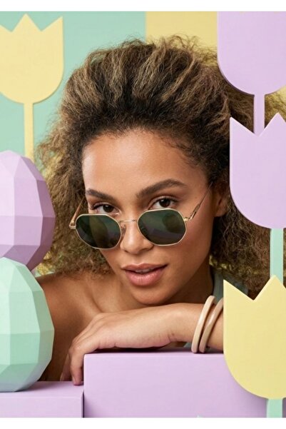 SANCHES Premium Geometric Sunglasses 52mm Gold Frame Green Glass