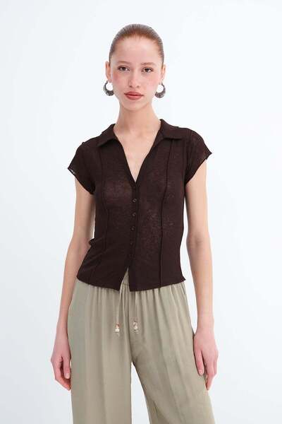 Addax قميص شفاف بأزرار G18113