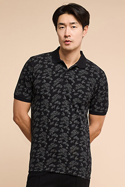 R&B Printed Polo T-Shirt with Short Sleeves