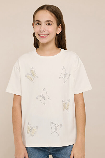 R&B Embellished T-Shirt with Crew Neck and Short Sleeves