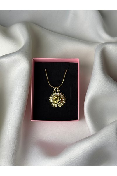 NB STEELORA Vintage Moon and Sun Figured Zircon Stone Gold Color Women's Necklace