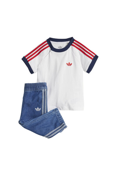 adidas Set copii unisex tricou și pantaloni alb, albastru Denim JC7863
