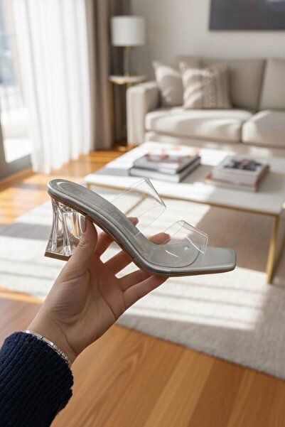 enoch Women's Transparent Blunt Toe Modern Geometric Heeled Slippers