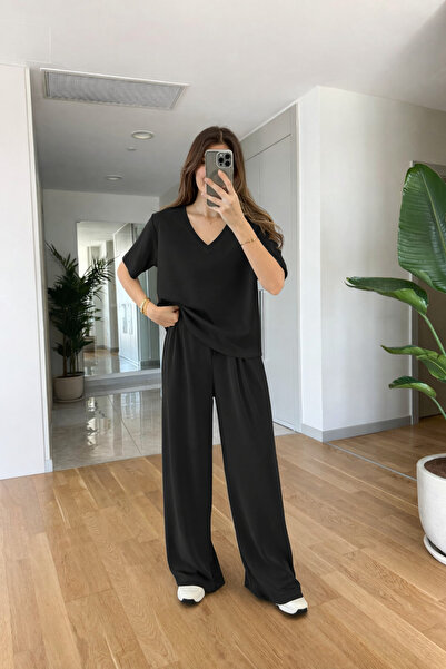 BARLİZ Γυναικείο Σετ Μοντέρνου Στυλ με V-λαιμόκοψη, Βαμβακερό Χτενισμένο Ύφασ...