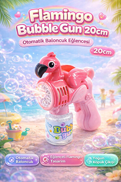 YILDIRIM OYUNCAK Pilli Flamingo Bubble Gun 20cm Otomatik Baloncuk Tabancası –...