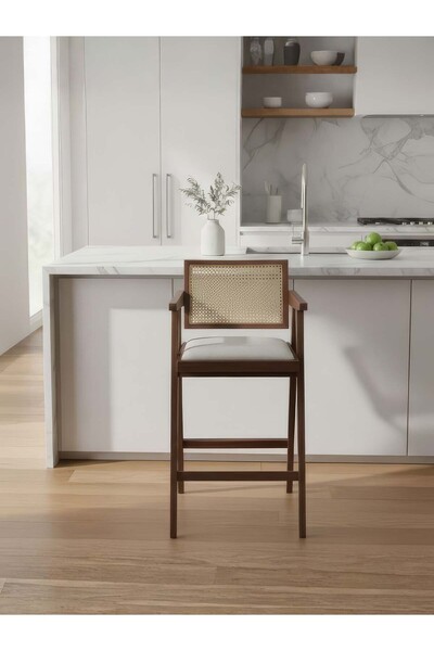 Gazzini Furniture Luna Hazeranlı Ahşap Bar Sandalyesi