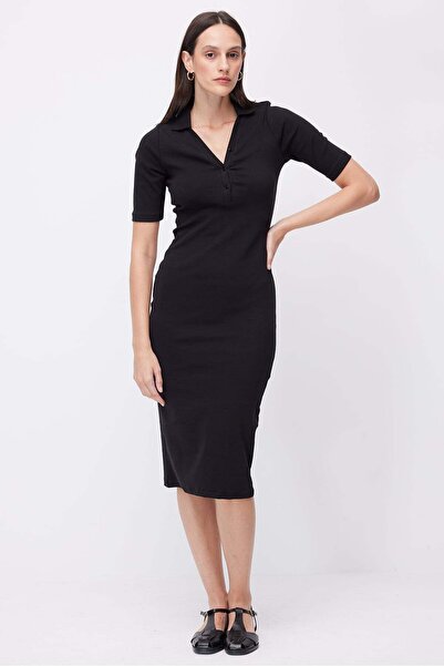 PAULMARK Γυναικείο φόρεμα μίντι με γιακά πόλο