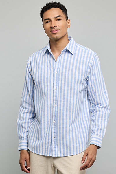 R&B Striped Shirt with Classic Collar and Long Sleeves