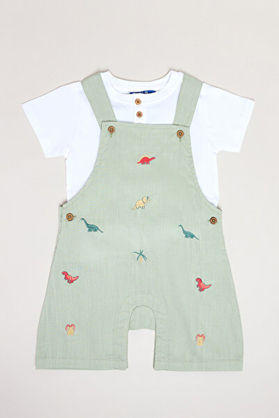 R&B Solid T-Shirt and Embroidered Dungaree Set