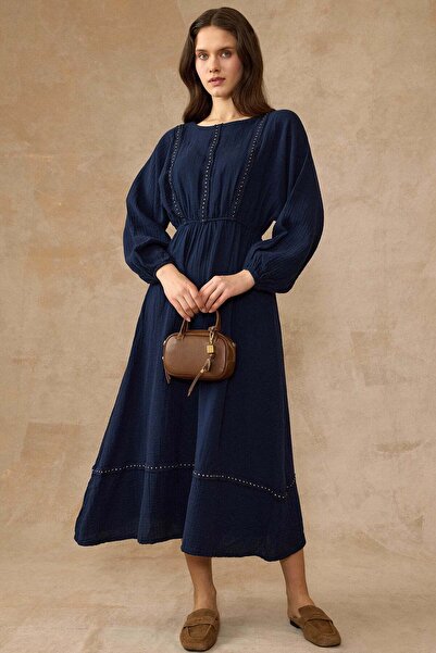 Olcay Λιτό φόρεμα - Ναυτικό μπλε - Ελαστική μέση