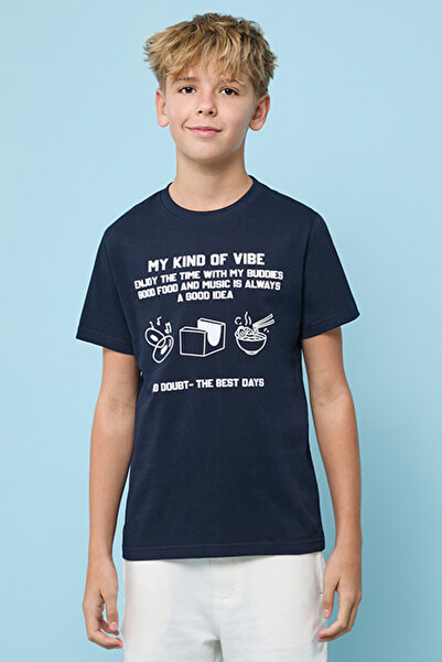 R&B Printed T-Shirt with Crew Neck and Short Sleeves