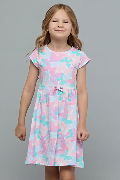 R&B Printed Fit & Flare Dress with Crew Neck and Short Sleeves