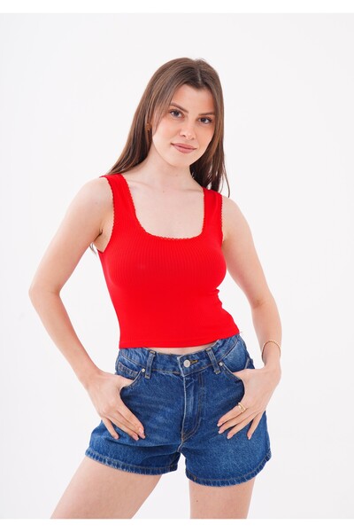 Vinales Γυναικείο τετράγωνο γιακά με κορδόνια και απαλή υφή - Κόκκινο