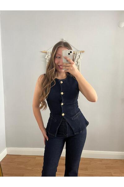 NEŞEM STİLL Kadın Denim Slimfit Likralı Yelek
