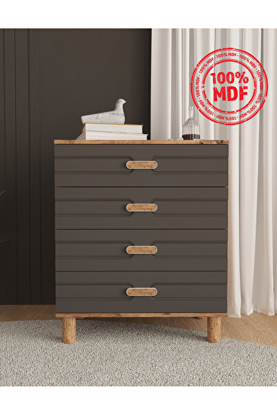 Teen & Bright %100 MDF Venüs 4 Çekmeceli Şifonyer - Antrasit