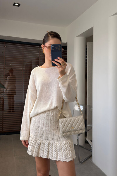 MAGARDE Wide Collar Basic Mercerized Knitwear - Ecru