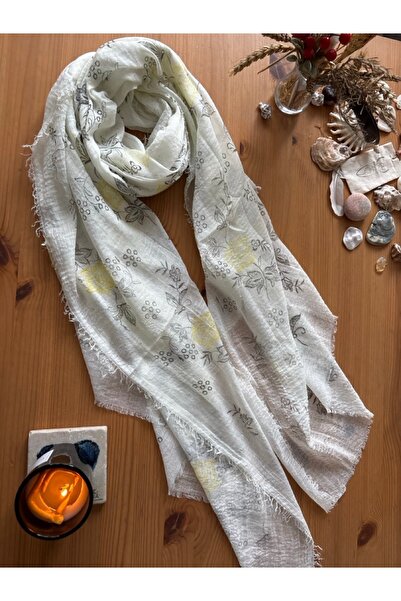 Chinko Softly Draped Muslin Floral Printed Short Tassel Shawl Pareo