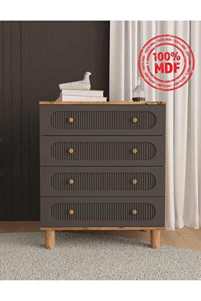 Teen & Bright SOHO 4 ÇEKMECELİ ŞİFONYER - TAMAMI MDF antrasit