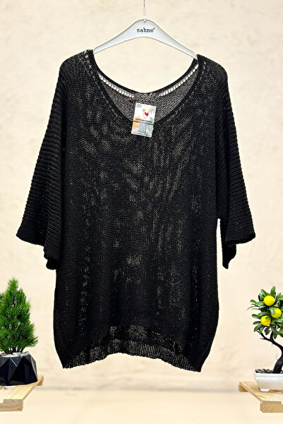 sahnemoda V Yaka Selanik Örgü Merserize Salaş Oversize Bluz