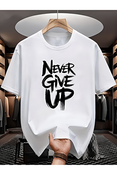 yiou trendy clothing تي شيرت فاخر مطبوع بشكل عمودي مفصل بتصميم "لا تستسلم أبد...