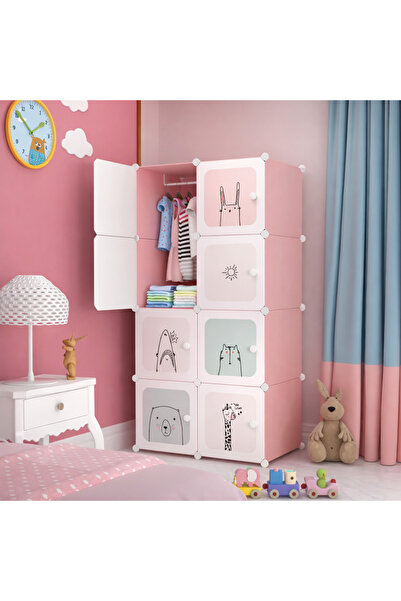 LEIHMANN Dulap modular pentru copii cu 8 rafturi de depozitare, roz