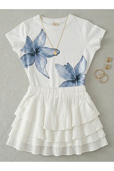 NİCE Γυναικείο Σετ με Φλοράλ Στάμπα - Κοντομάνικο Μπλουζάκι Λύκρα και Κοντή Φ...