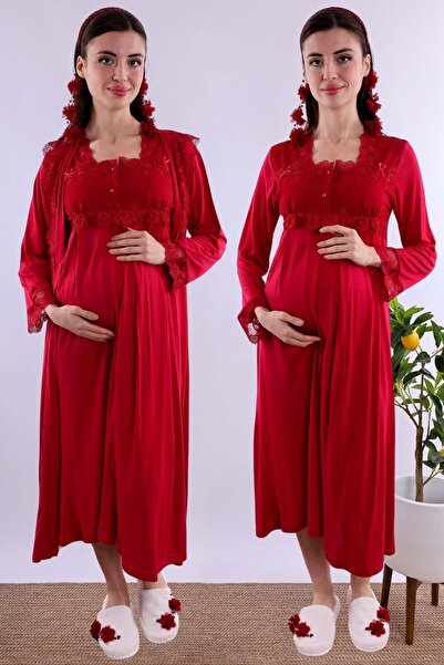 ByLohusa Νυχτικό εγκυμοσύνης - Κόκκινο - Μακρύ