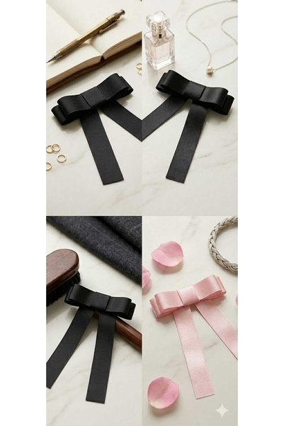 CaramelPeel Ella Women's and Children's Black Satin Bow Buckle