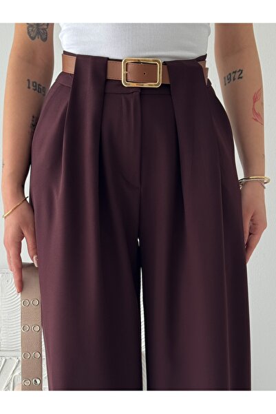 sportiness Παντελόνι ψηλόμεσο με φαρδιά μπατζάκια και λεπτομέρεια ζώνης σε μο...