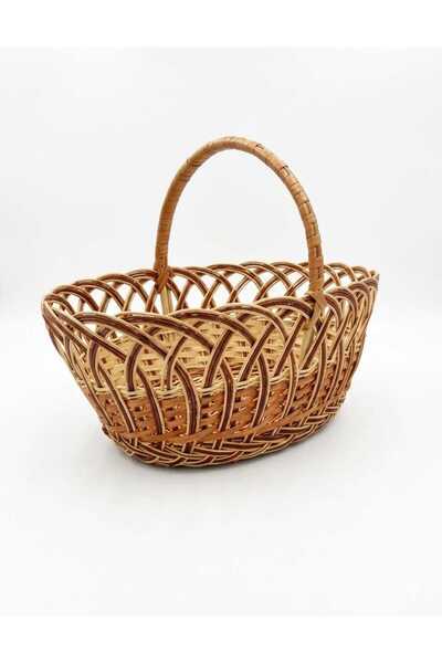OEM Χειροποίητο ψάθινο καλάθι με χερούλι, μικρό. 2, 35x30x25 εκ.