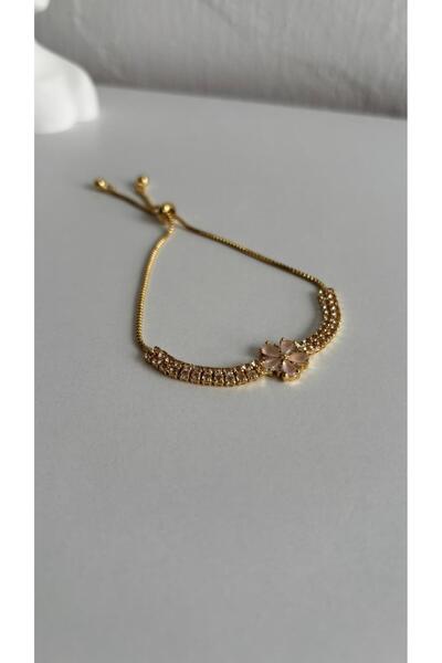 mirvia Flower Detailed Zircon Stone Adjustable Elevator Bracelet with Gold & Silver Color Options