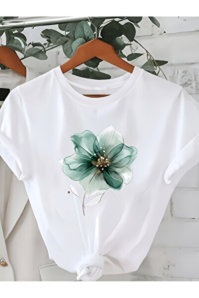 yiou trendy clothing تي شيرت كبير الحجم مطبوع عليه زهرة الأقحوان باللون الأزرق