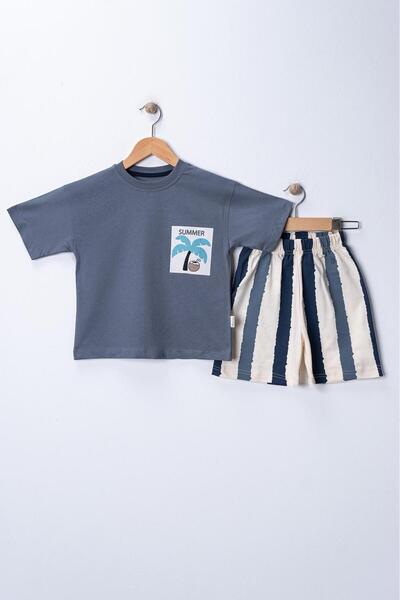 ZİMEXİ 3-4-5-6 Years Old 100% Cotton Printed Striped Shorts for Boys