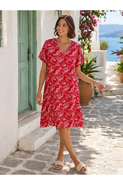 yb yağmur butik Φόρεμα από βισκόζη με μοτίβο σάλι και λαιμόκοψη V