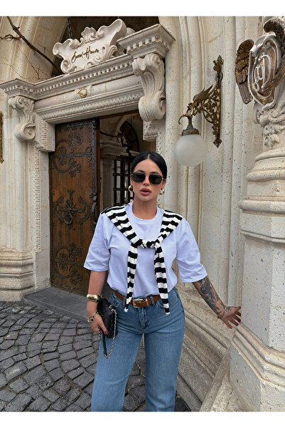 kırmızı butiks Μπλουζάκι με ρίγες και δέσιμο σαλιάρας