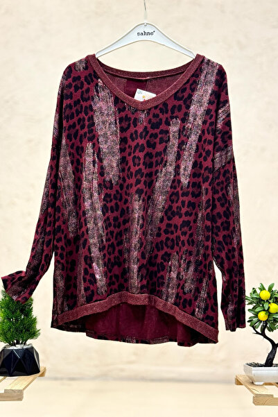 sahnemoda Leopar Desen V Yaka Simli İthal Bluz