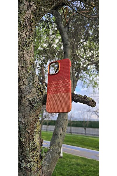 F CASE iPhone 15 Pro Uyumlu Magsafe Hafif Karbon Turuncu Renkli Kaplama Kılıf