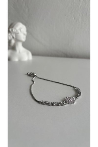 mirvia Flower Detailed Zircon Stone Adjustable Elevator Bracelet with Gold & Silver Color Options