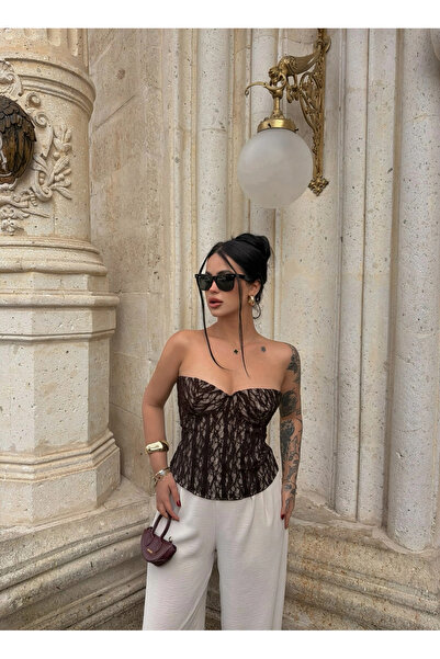 kırmızı butiks Καφέ δαντελένιος κορσές Slay