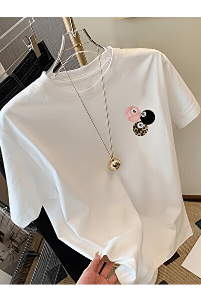 yiou trendy clothing تي شيرت كبير الحجم مطبوع عليه صورة البلياردو