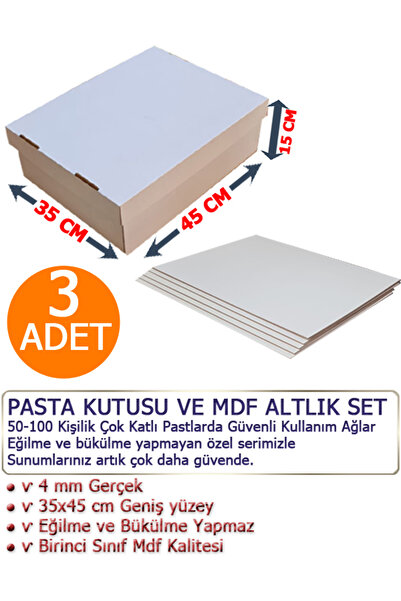 kutucum 35x45x15 cm 3 ADET Pasta Kutusu ve 4 mm MDF Altlık Seti (TAKIM)