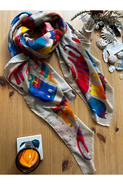 Chinko Soft and Healing Shawl Pareo with Abstract Patterns of Cats That Will ...