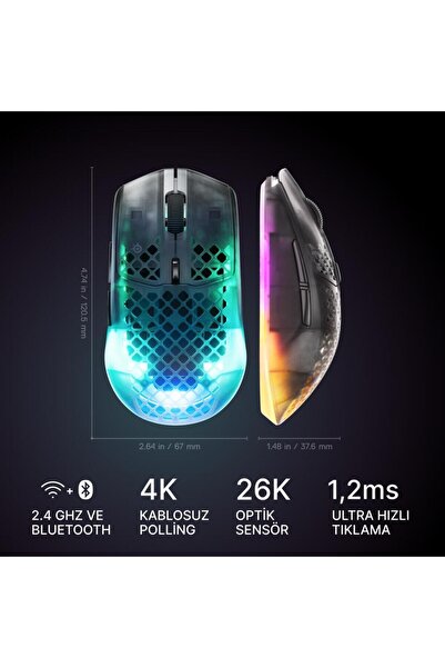 SteelSeries Aerox 3 Wireless Gen 2 - Shadow 4K Kablosuz Gaming Mouse