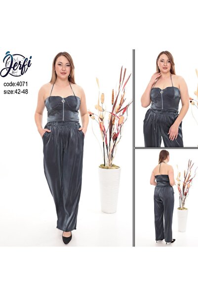 JERFİ Women's Plus Size Bustier Shiny Two-Piece Set