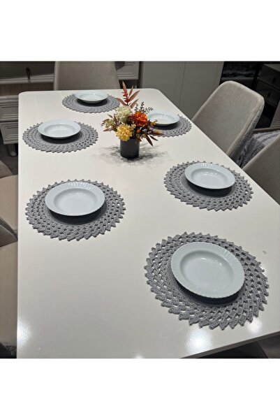 örgü Hand Knitted 6-Piece Supla – Natural Yarn Stylish and Durable Decorative Table Supla