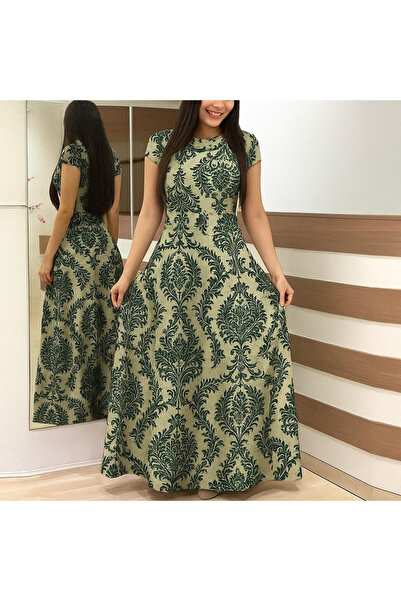 Wear Up Γυναικείο κοντομάνικο πλεκτό κρεπ φόρεμα με πουά μάξι