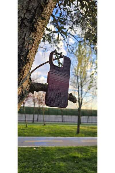 F CASE iPhone 15 Pro Max Uyumlu Magsafe Hafif Karbon Kahverengi Kaplama Kılıf