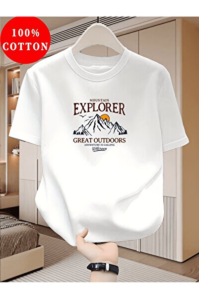 yiou trendy clothing تي شيرت كبير الحجم مطبوع عليه Mountain Explorer